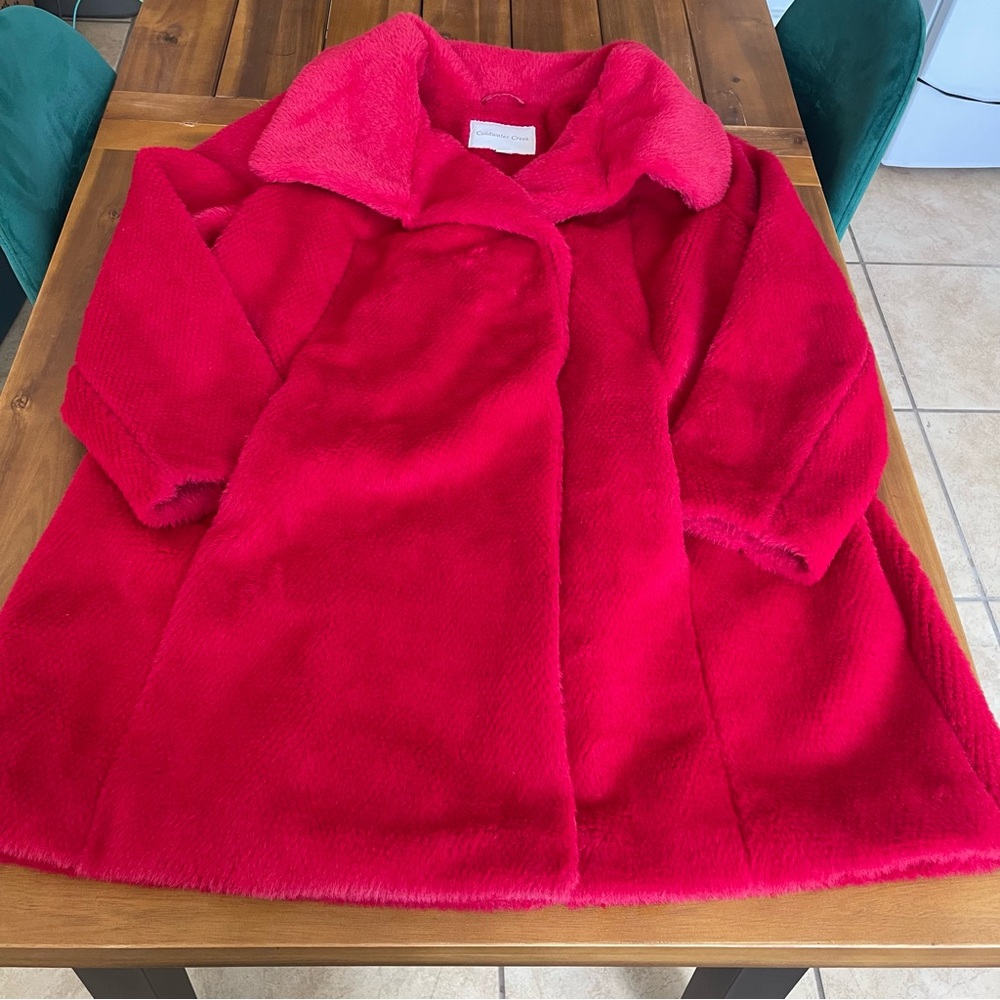 Coldwater Creek Vibrant Red Teddy Faux Fur Jacket - Picture 10 of 11